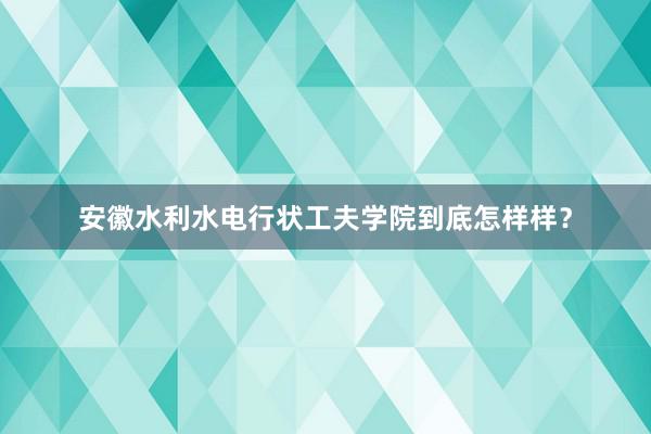 安徽水利水电行状工夫学院到底怎样样？